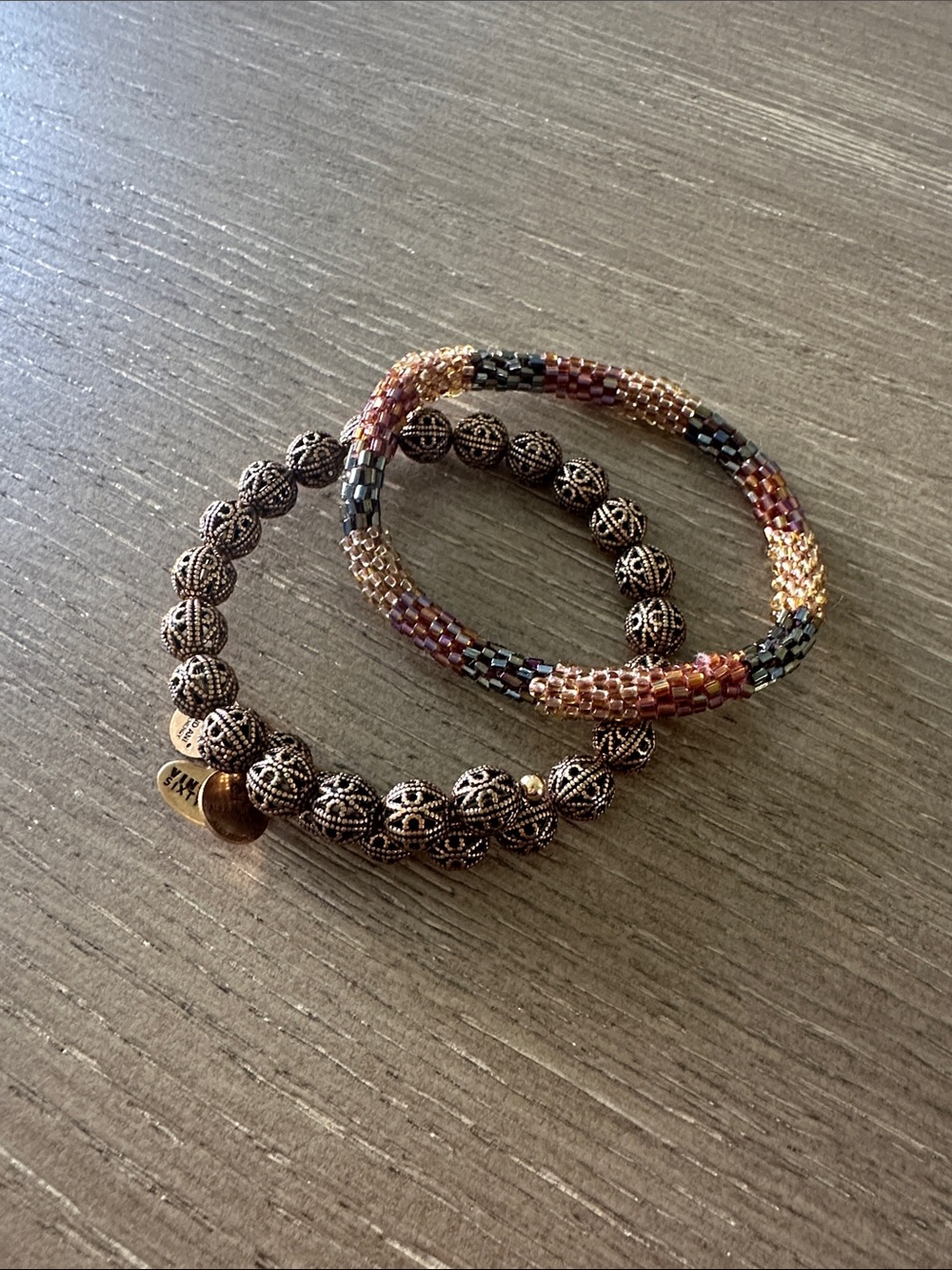 Alex and Ani Multi-Color Beaded and Antique Gold Bracelet Set